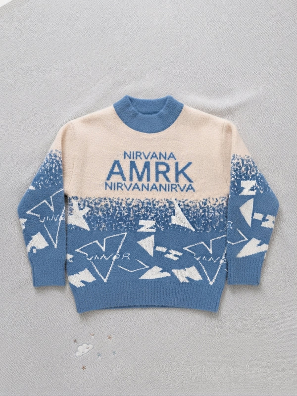 Kids Blue & Cream Fluffy Rabbit Wool Sweater — Photo 2