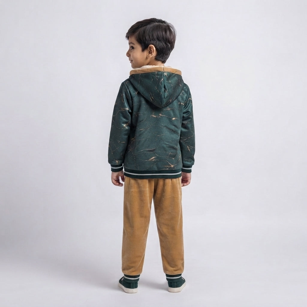 Kids' Dark Green Marbled Hoodie Set — Photo 2