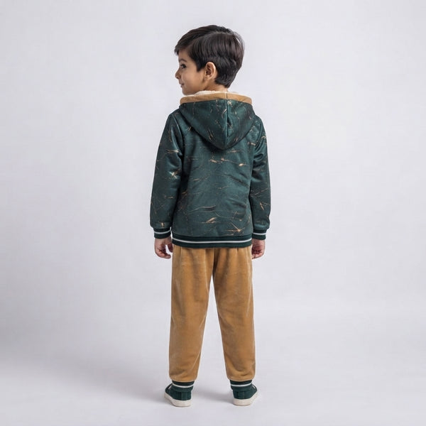 Kids' Dark Green Marbled Hoodie Set — Photo 2