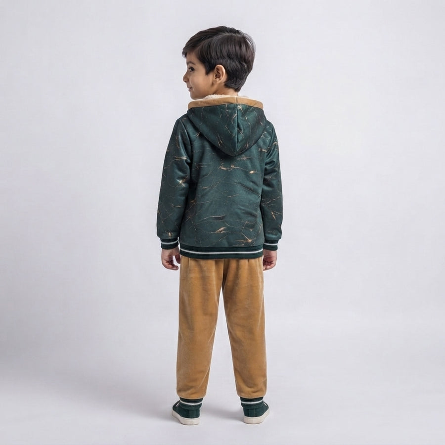 Kids' Dark Green Marbled Hoodie Set — Photo 2