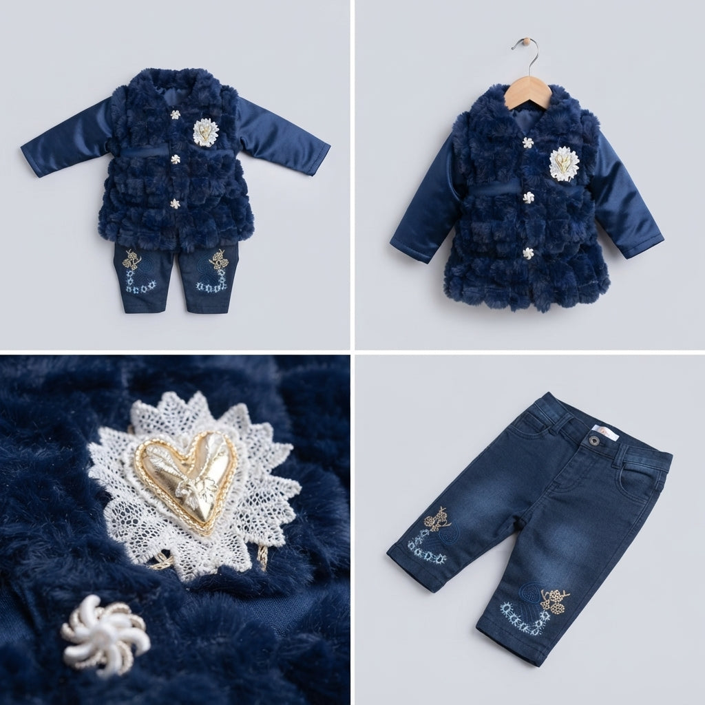Baby Girl Royal Blue Faux Fur Coat Set — Photo 2