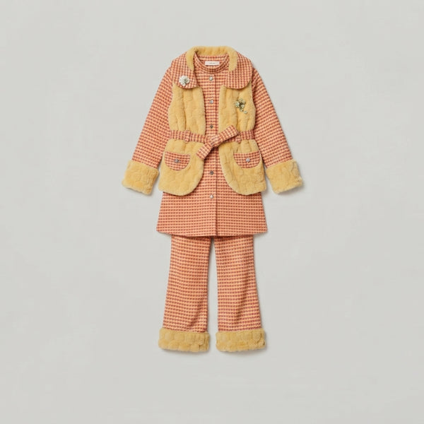 Girls' Checkered Tweed Suit with Faux-Fur Trim — Photo 2