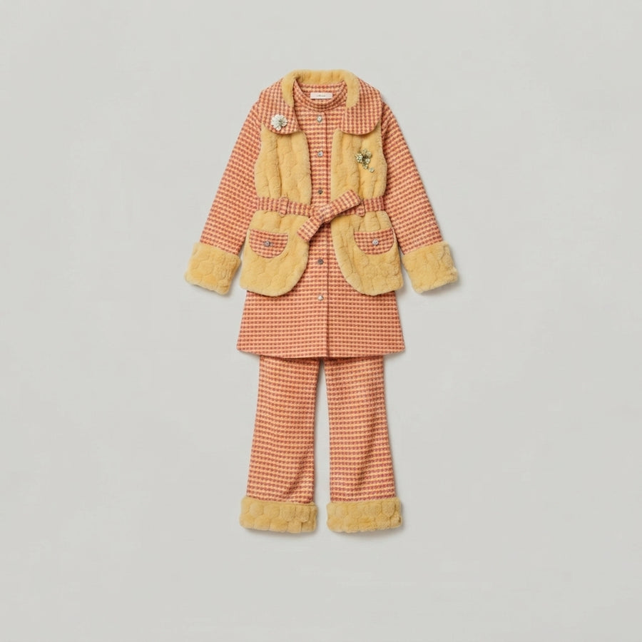 Girls' Checkered Tweed Suit with Faux-Fur Trim — Photo 2