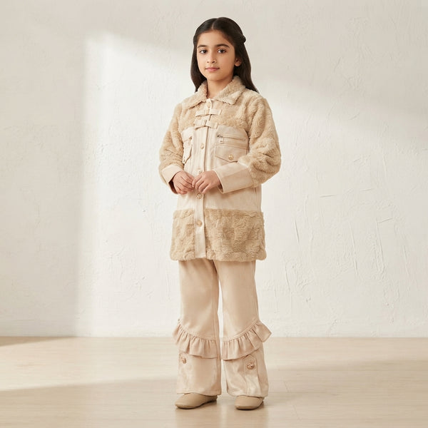 Cream Faux Fur & Suede Winter Co-Ord Set for Girls