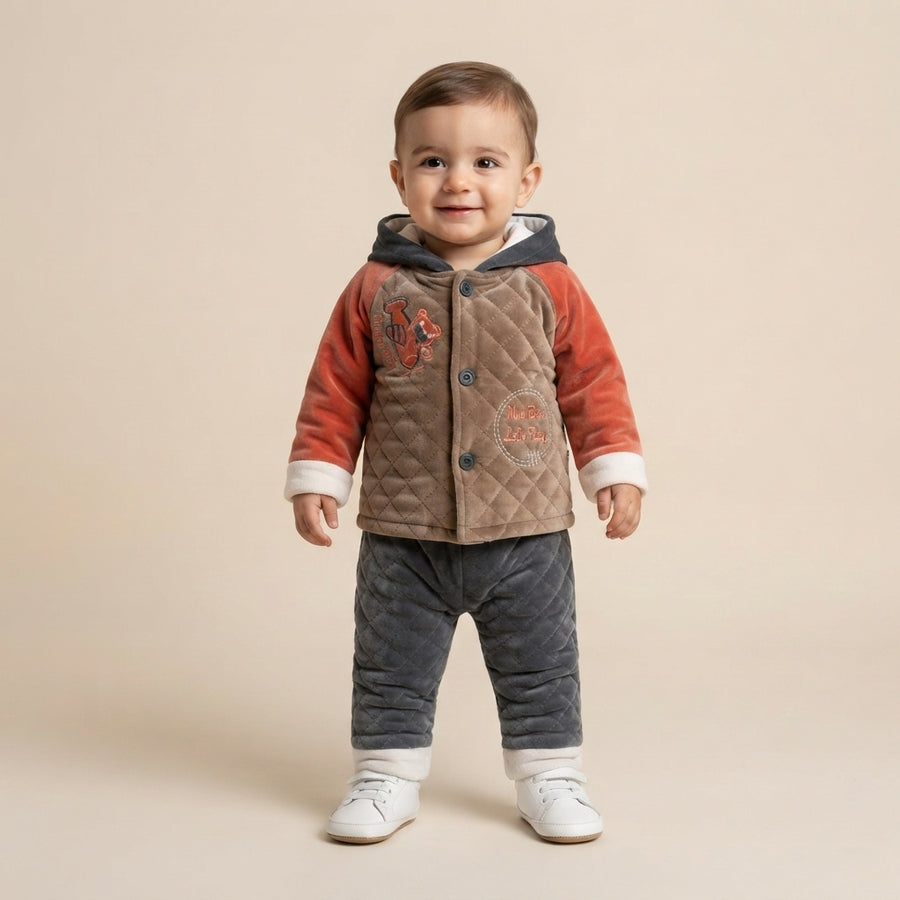Boys Velvet Hoodie and Trouser Winter Set