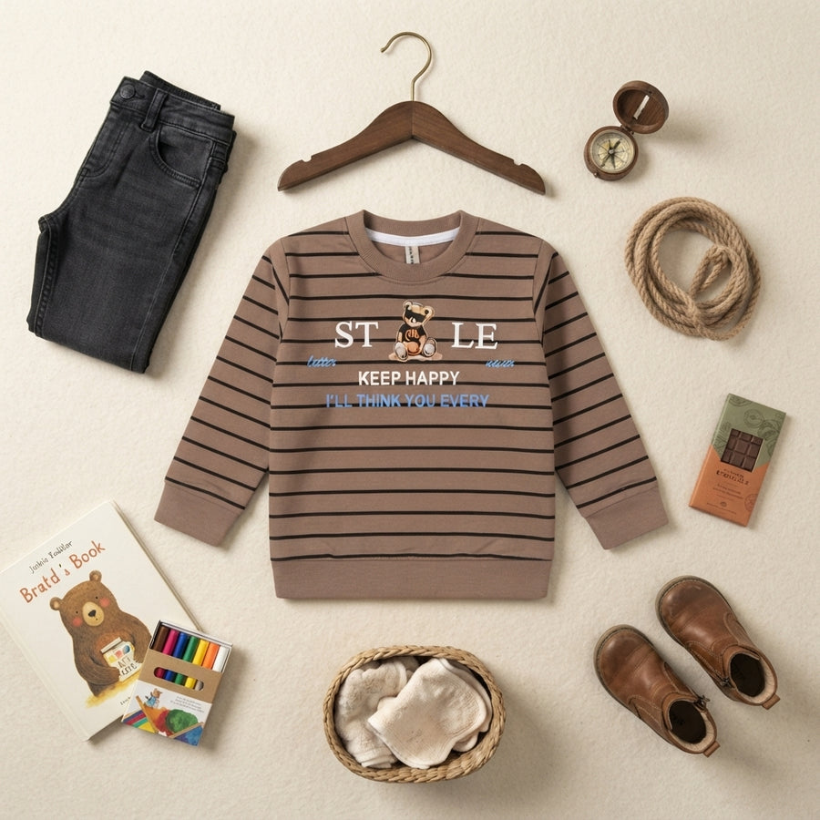 Boys Brown Striped Sweatshirt — Photo 2