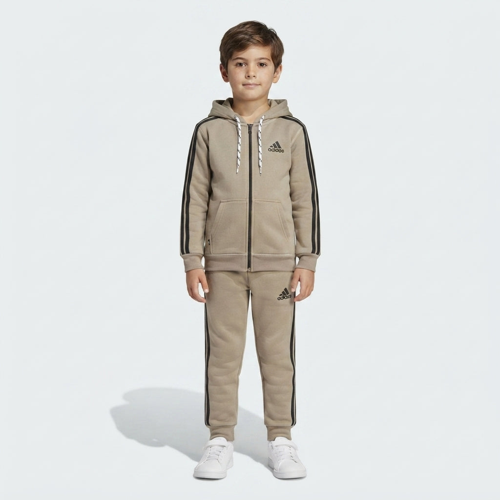 Boys Beige Athletic Zip-Up Tracksuit For Boys