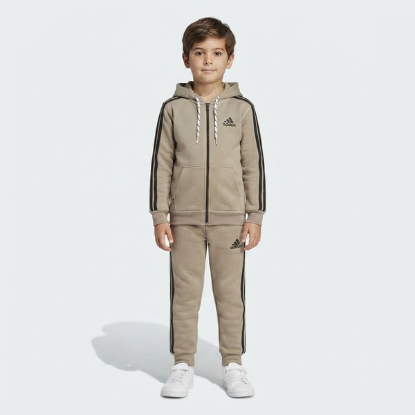 Boys Beige Athletic Zip-Up Tracksuit For Boys