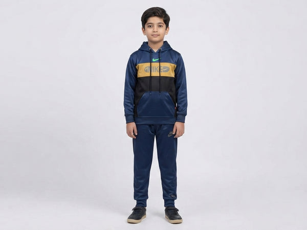 Boys Blue Black & Mustard Hooded Winter Tracksuit