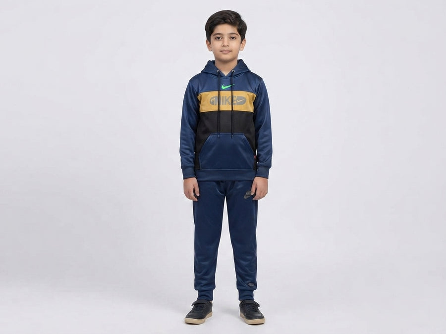 Boys Blue Black & Mustard Hooded Winter Tracksuit