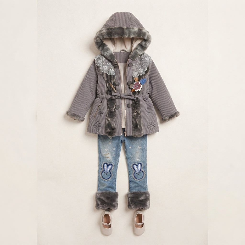 Little Girl in Grey Corduroy Coat — Photo 3