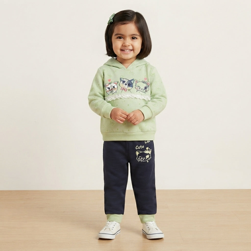 Fresh Green & Blue 2 Piece Stylish Wear for Girls | Winter Kids Outfit