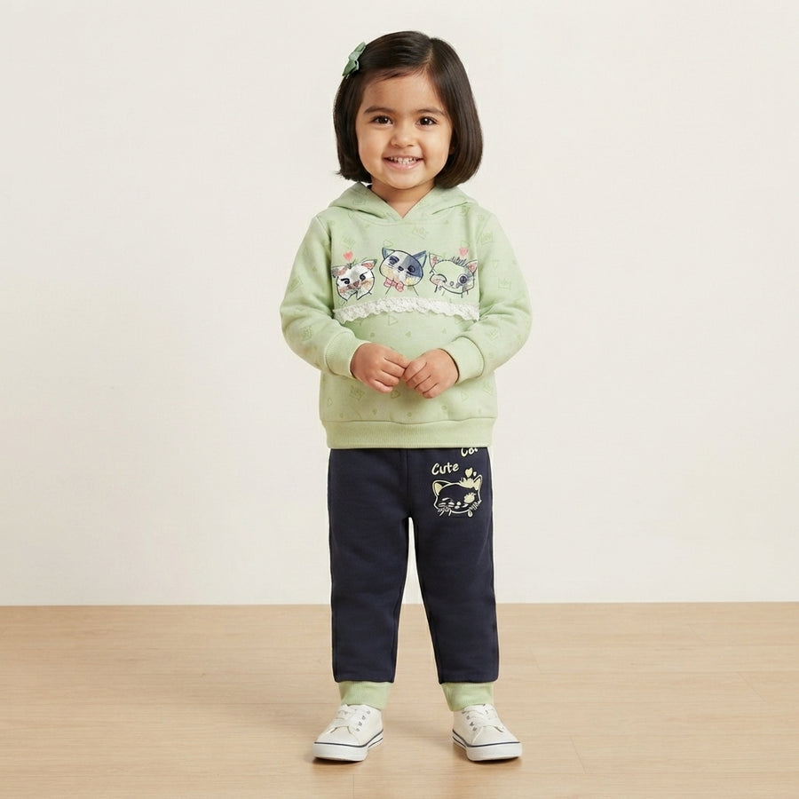 Fresh Green & Blue 2 Piece Stylish Wear for Girls | Winter Kids Outfit