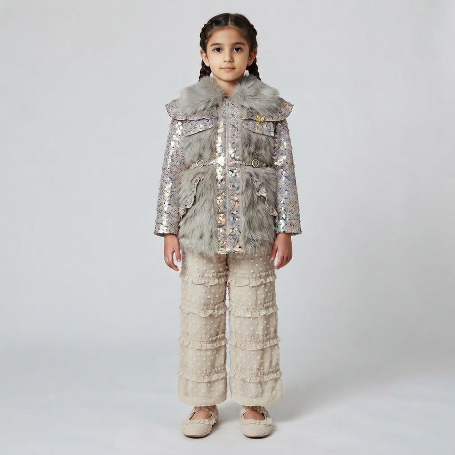 Girls Sequin Faux-Fur Winter Party Suit