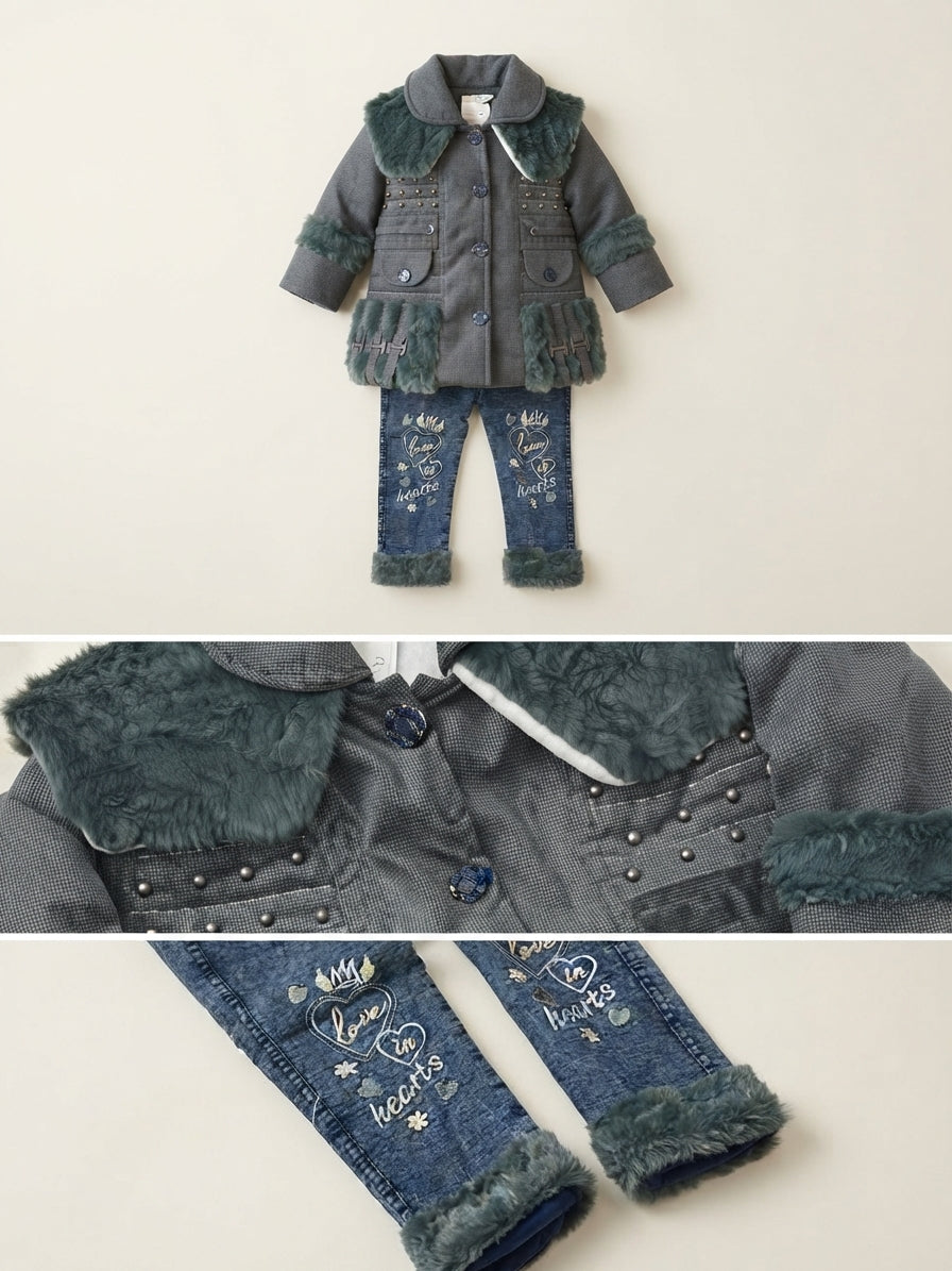 Girls Fur-Trim Winter Coat Set — Photo 2