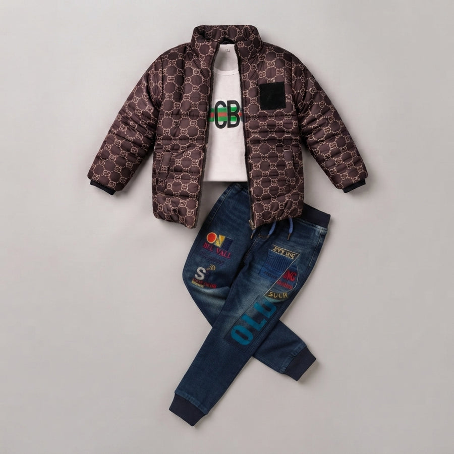 Boys 4 Piece Winter Set Fleece Inner Vest and Parachute Jacket with Jeans