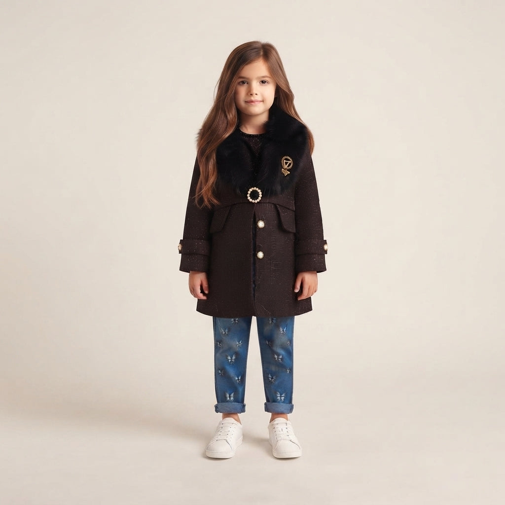 Girls Winter Fancy Coat Two Piece Jeans Suit