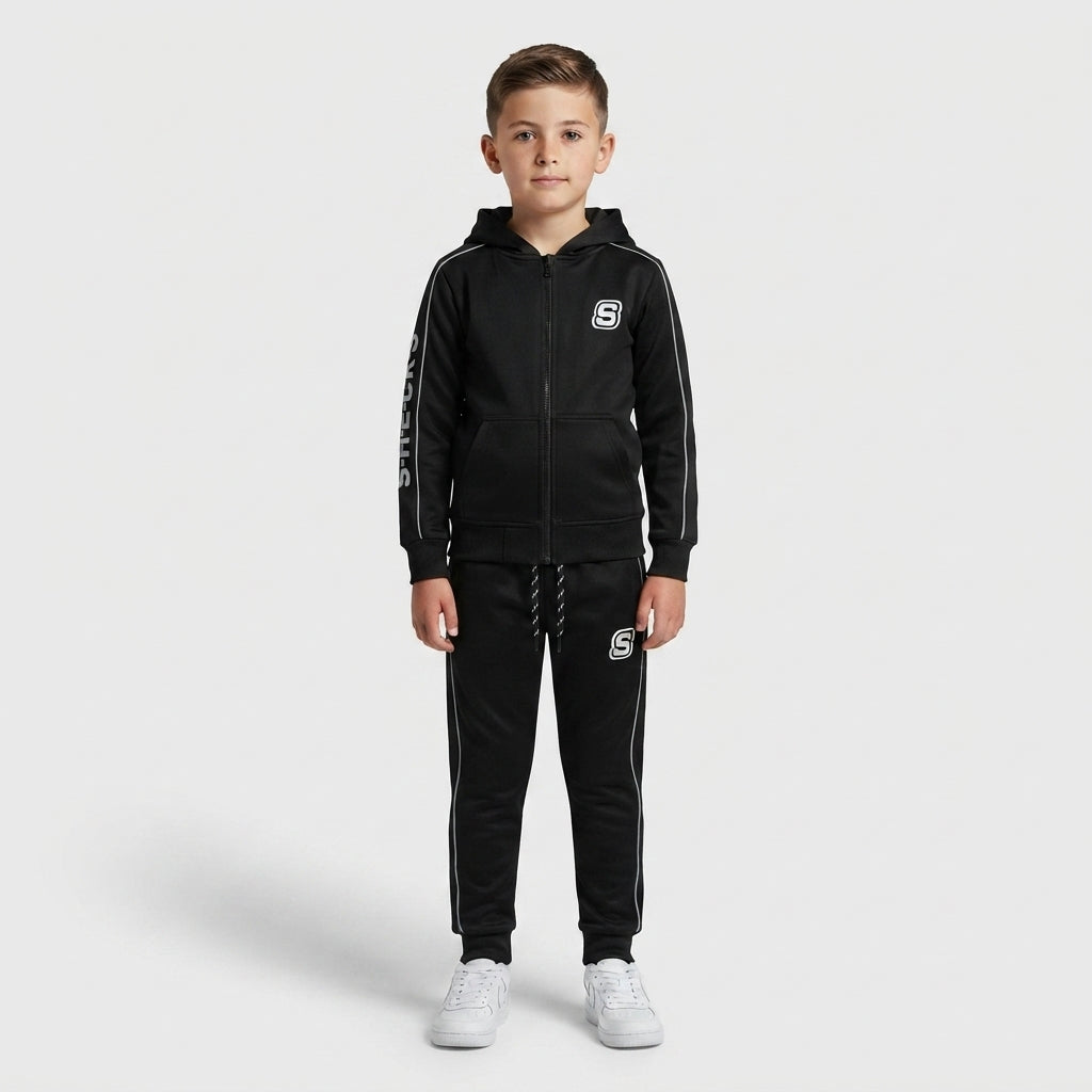 Boys Black Branded Zip-Up Tracksuit | Iqra Garments