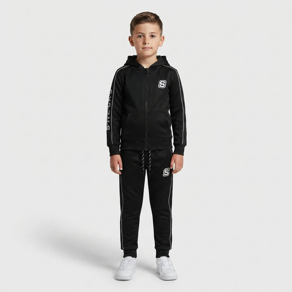 Boys Black Branded Zip-Up Tracksuit | Iqra Garments