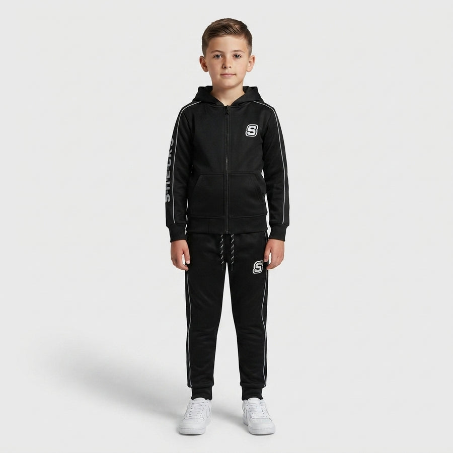 Boys Black Branded Zip-Up Tracksuit | Iqra Garments