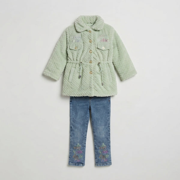Girls Mint Green Faux Fur Coat Set — Photo 2