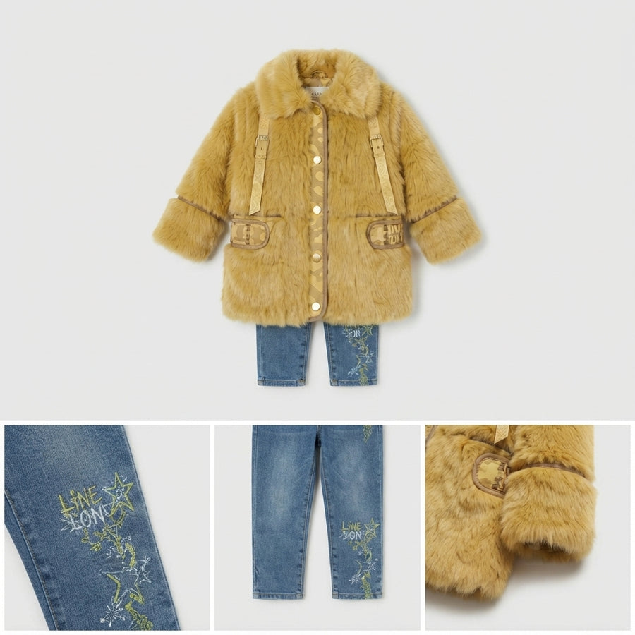 Girls Mustard Faux-Fur Coat Set — Photo 2