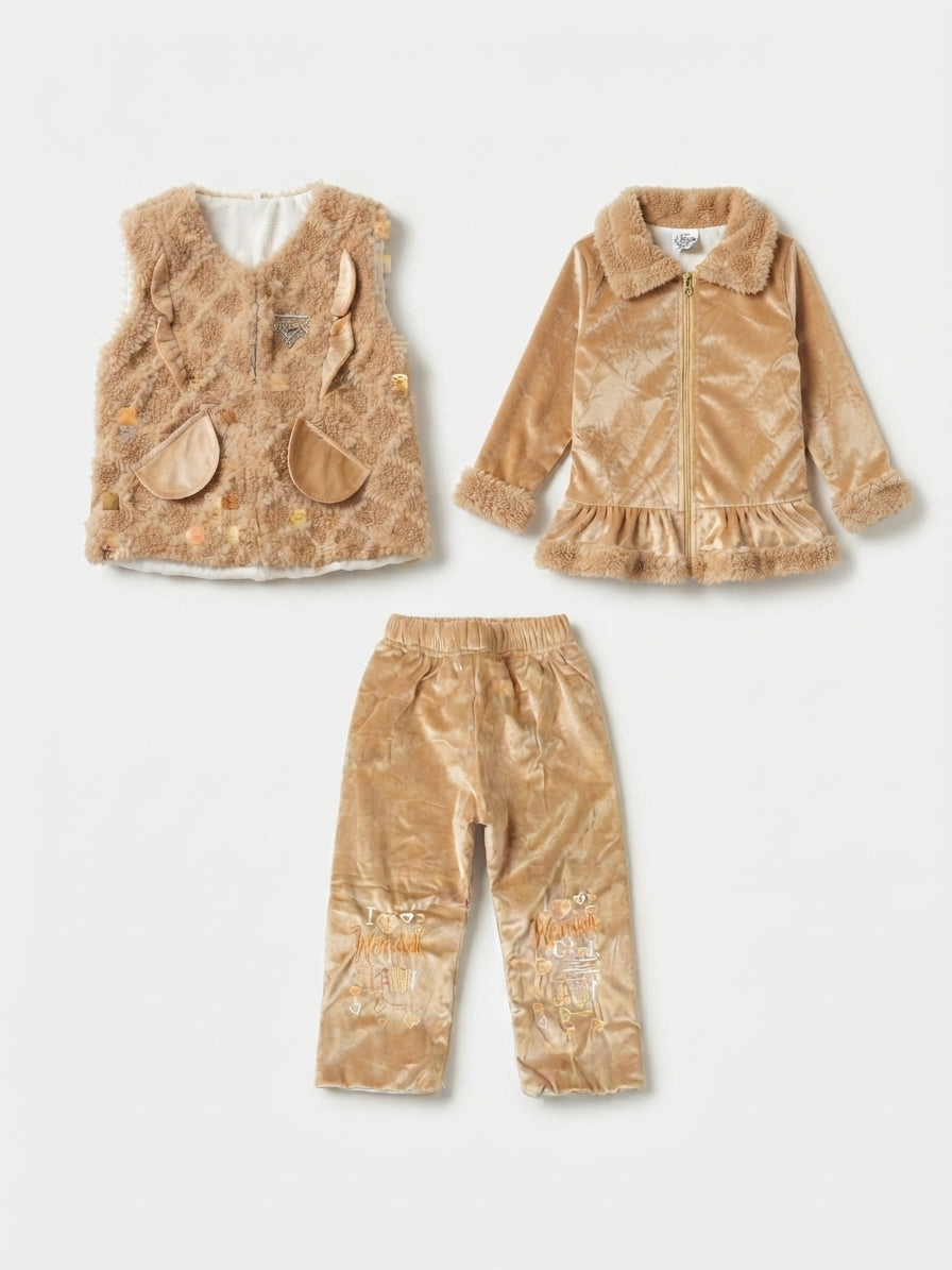 Kids' Plush Velvet 3 Piece Winter Tracksuit — Photo 2