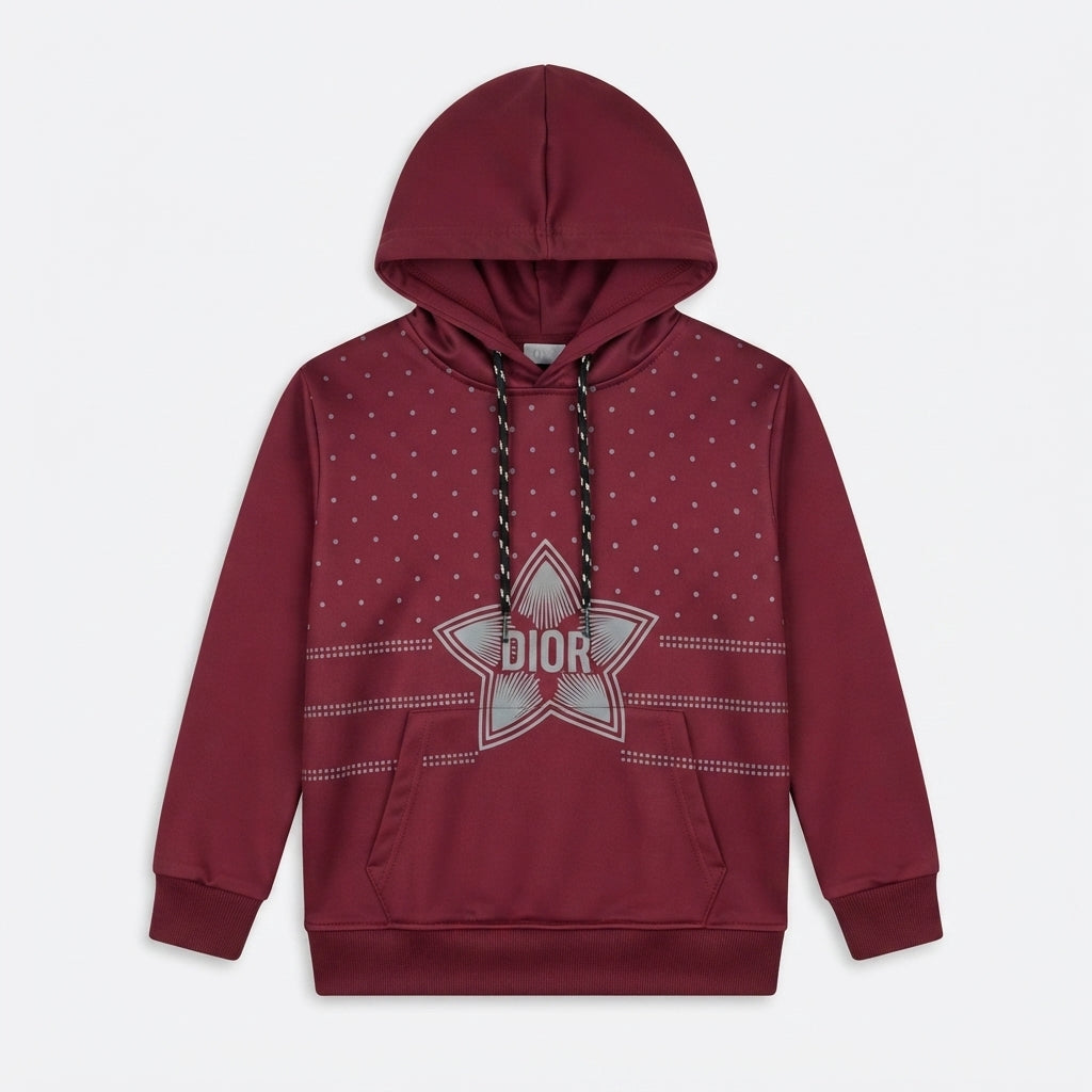 Kids' Maroon Star Print Hoodie — Photo 2