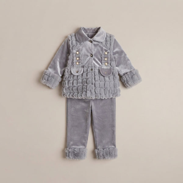 Toddler Girls' Elegant Grey Velvet Jacket Set — Photo 2