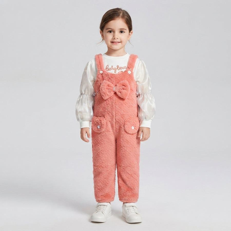 Girls Winter Faux Fur Jumpsuit and Blouse Outfit