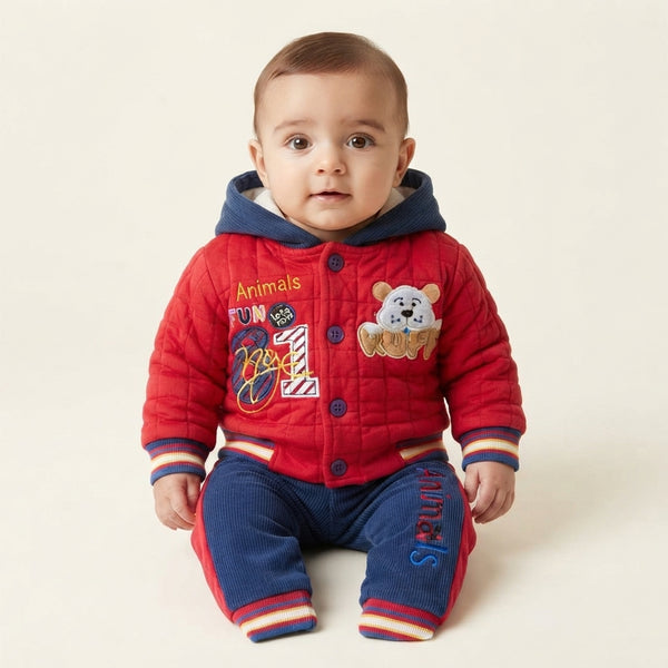 Baby Boy Red & Blue Quilted Hoodie Set — Photo 2