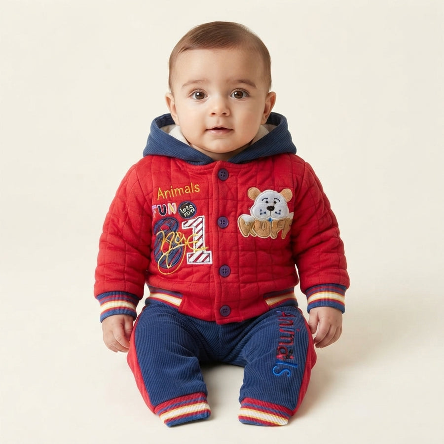 Baby Boy Red & Blue Quilted Hoodie Set — Photo 2