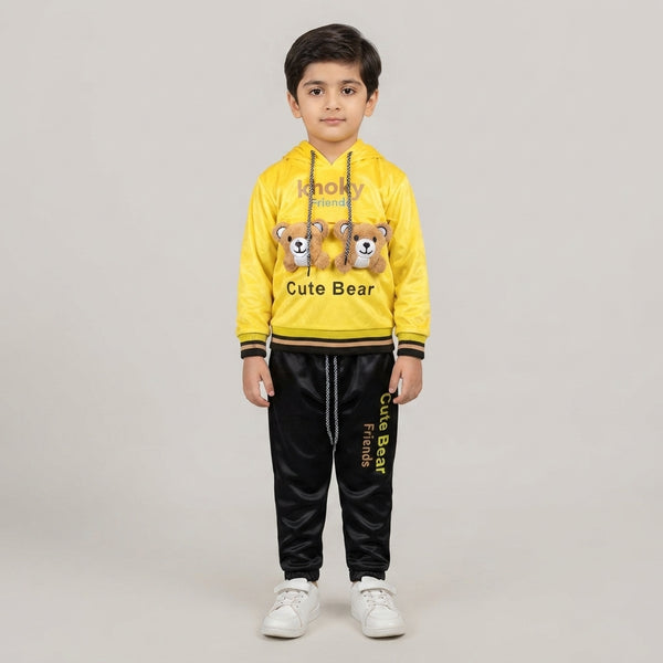 Boys Yellow & Black Cute Bear Winter Tracksuit Set