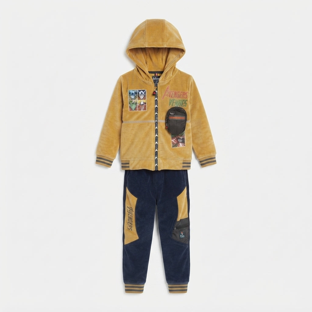 Boys' Mustard Yellow and Navy Blue Hooded Tracksuit — Photo 3