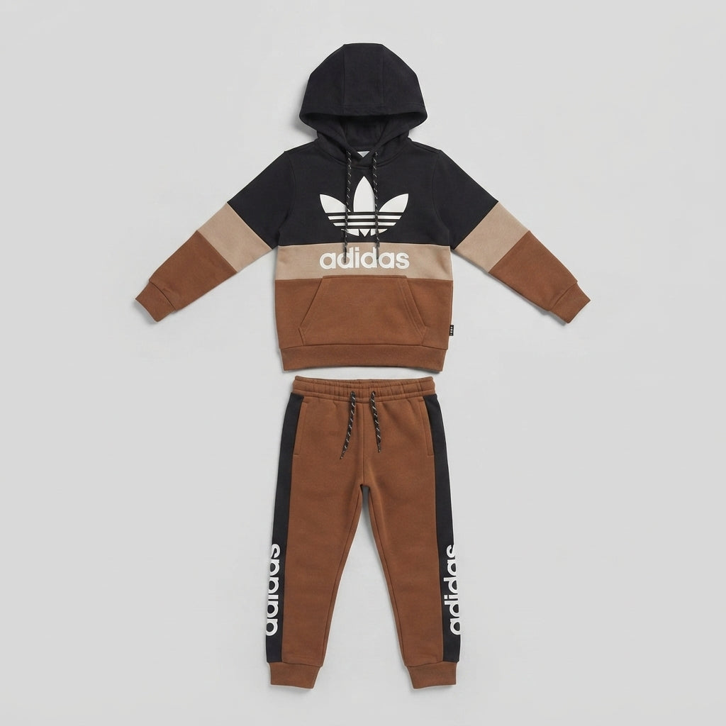 Colorblock Kids Tracksuit – Brown & Black Fleece Tracksuit for Boys — Photo 2