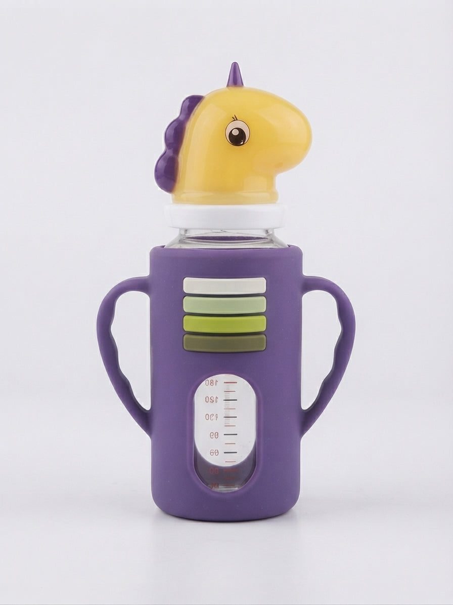 Glass Baby Bottle Silicone 120ml Purple