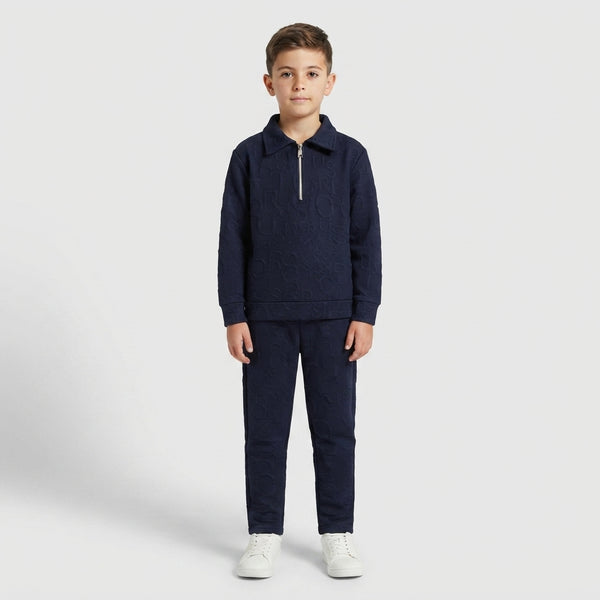Boys Navy Embossed Half-Zip Tracksuit | Iqra Garments