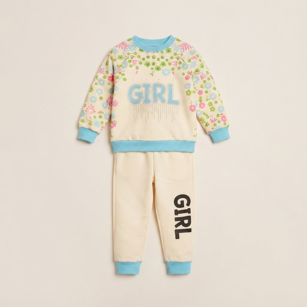 Girls 2 Piece Fleece Sky Blue Suit — Photo 2