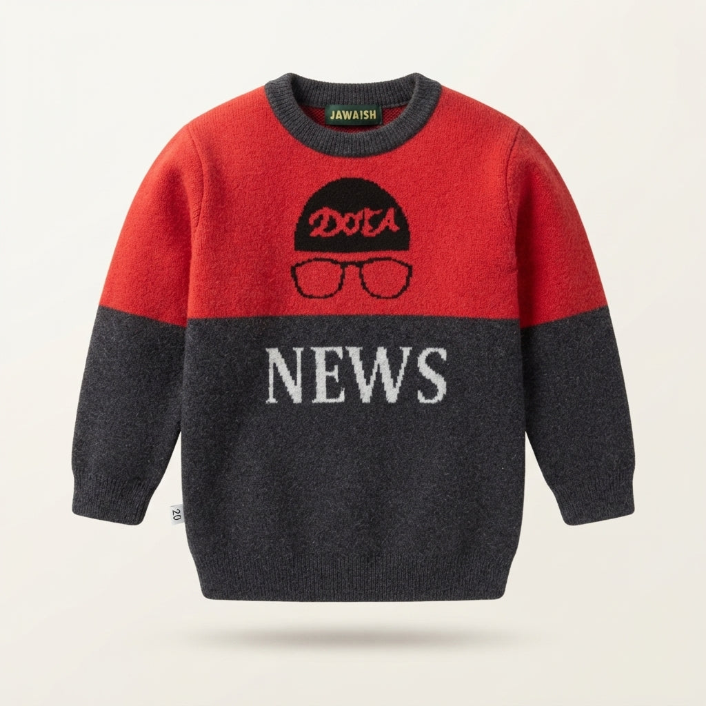 Boys Colorblock Knit Sweater with Graphic Print