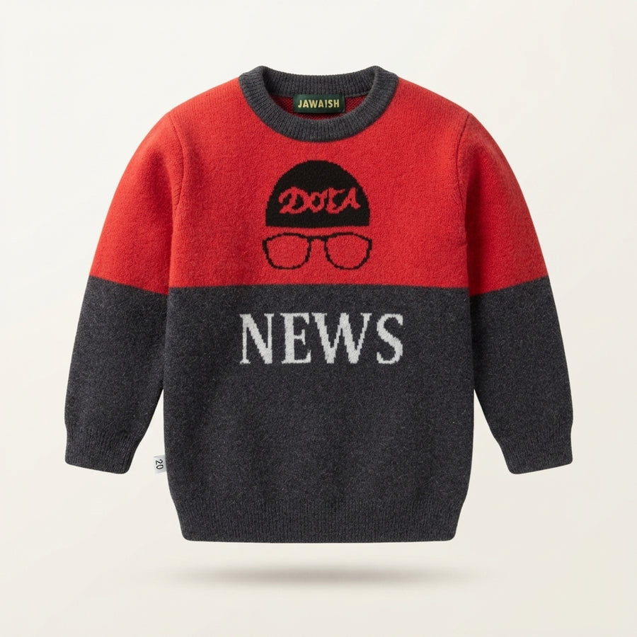 Boys Colorblock Knit Sweater with Graphic Print