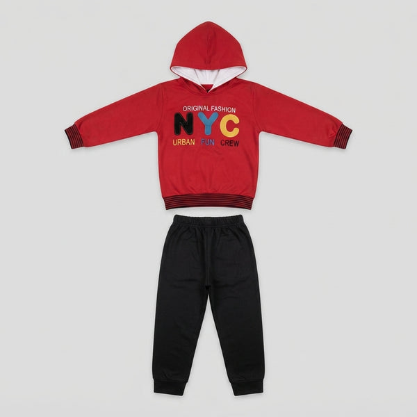 Boys Red Hooded Tracksuit with Black Trousers