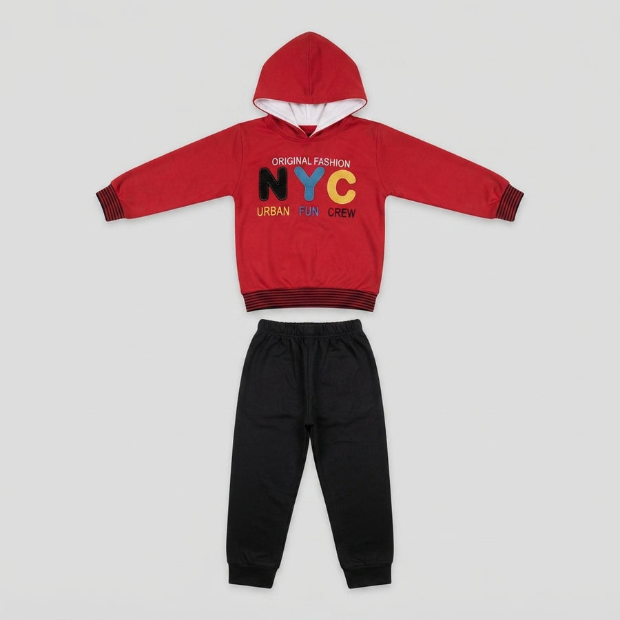 Boys Red Hooded Tracksuit with Black Trousers