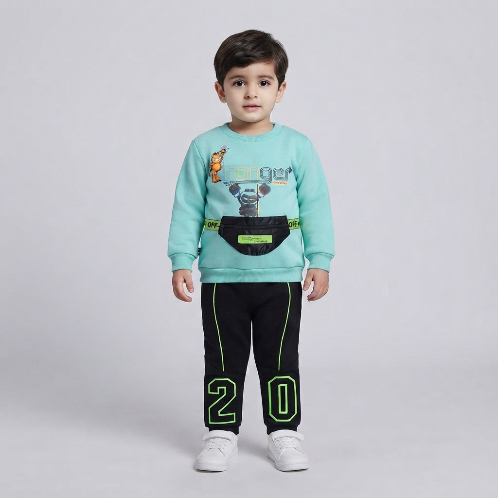 Boys Turquoise Fleece Two Piece Suit | Warm & Cozy Kids Winter Wear