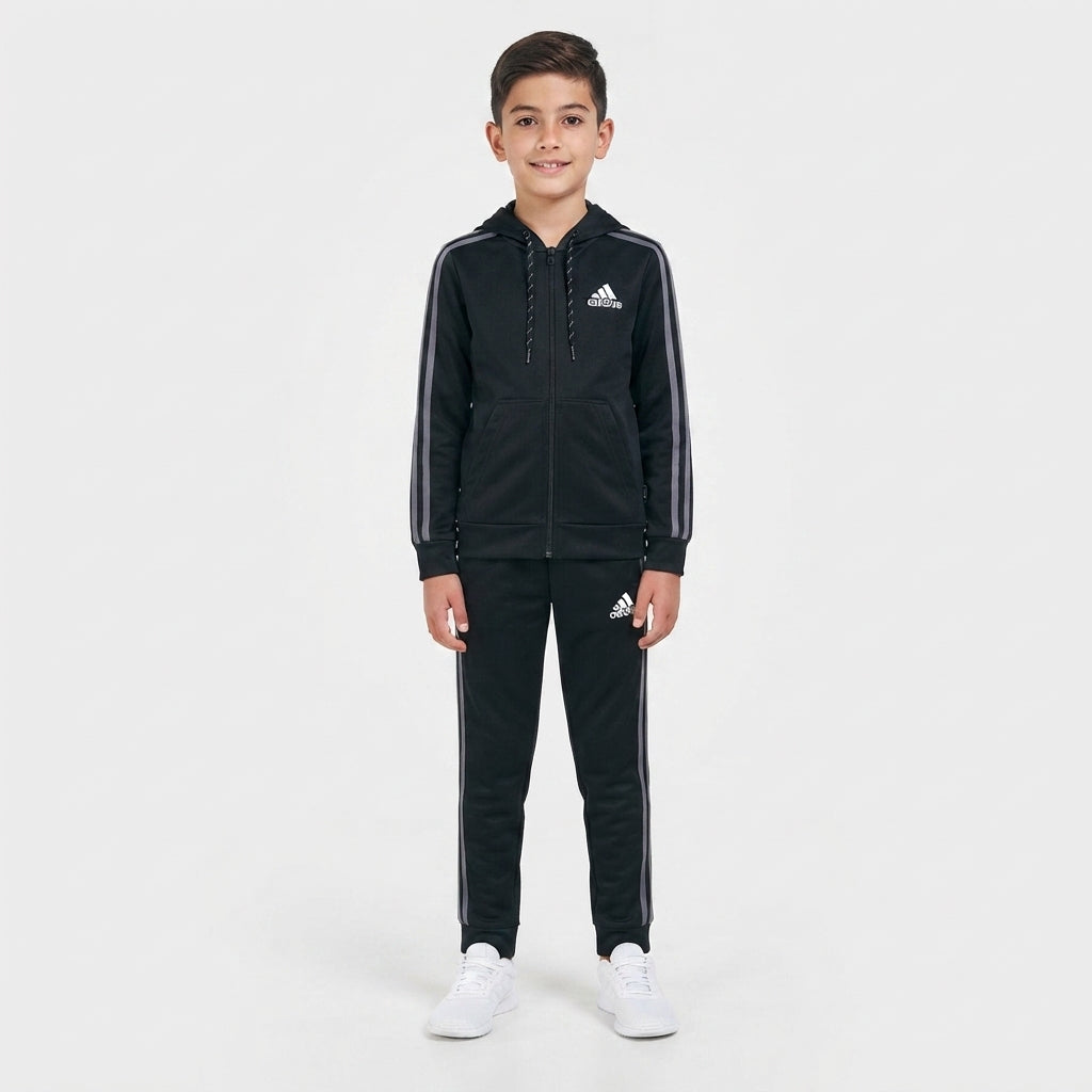 Black Zip-Up Kids Tracksuit – Fleece Hoodie & Joggers Set for Boys & Girls