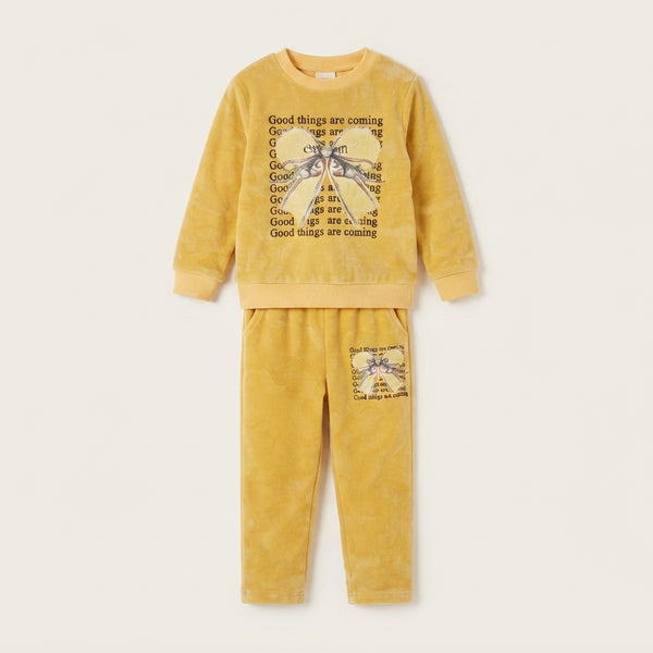 Toddler Girls' Mustard Yellow Velour Set — Photo 2