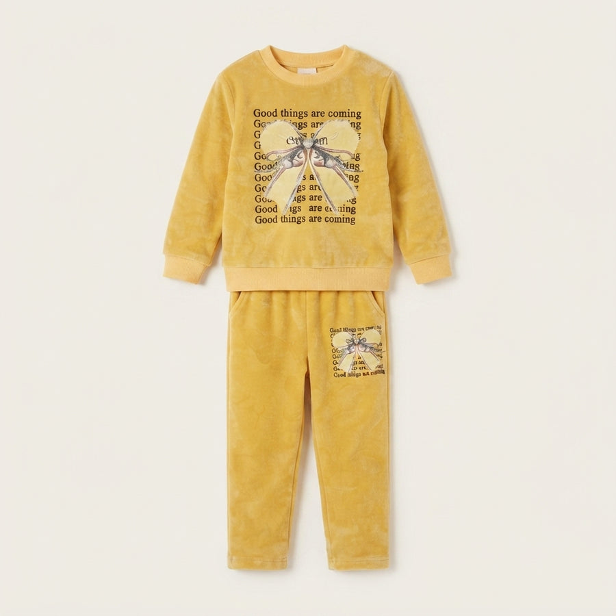 Toddler Girls' Mustard Yellow Velour Set — Photo 2