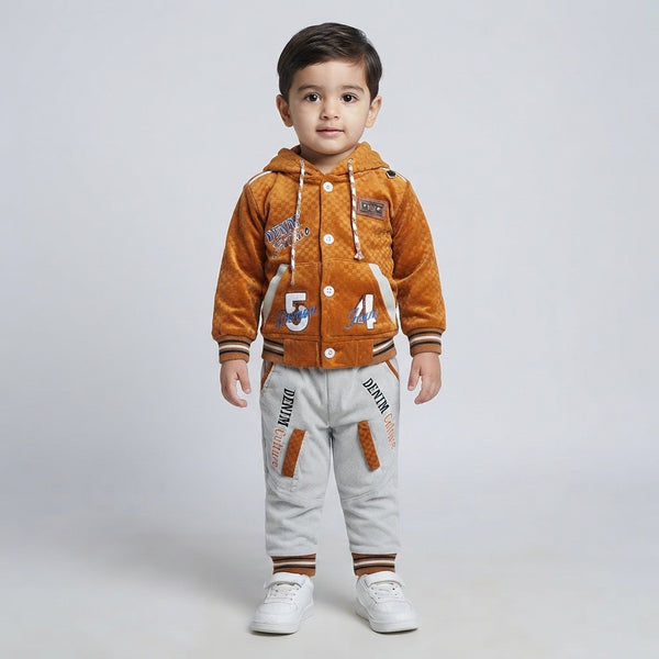 Golden Brown & Grey 2 Piece Velvet Suit for Boys — Photo 3