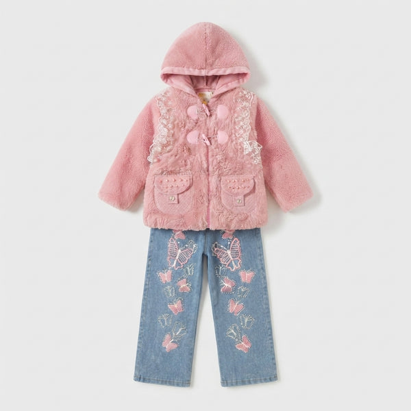 Little Girl in Pink Faux Fur Hooded Coat — Photo 2