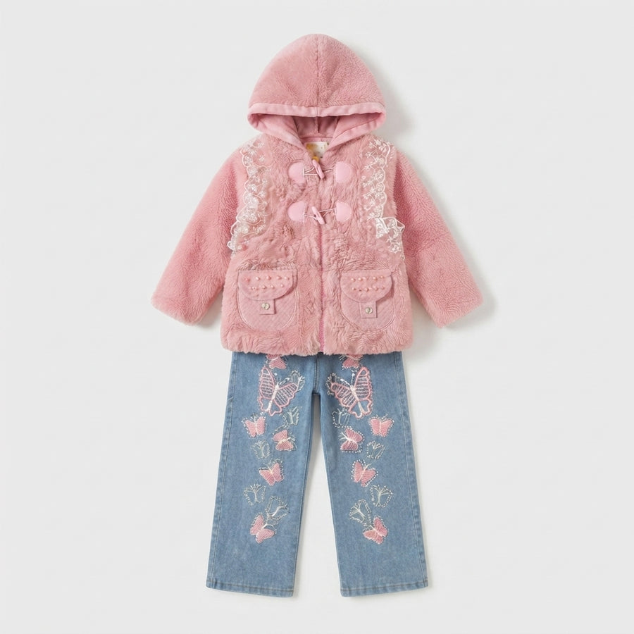 Little Girl in Pink Faux Fur Hooded Coat — Photo 2
