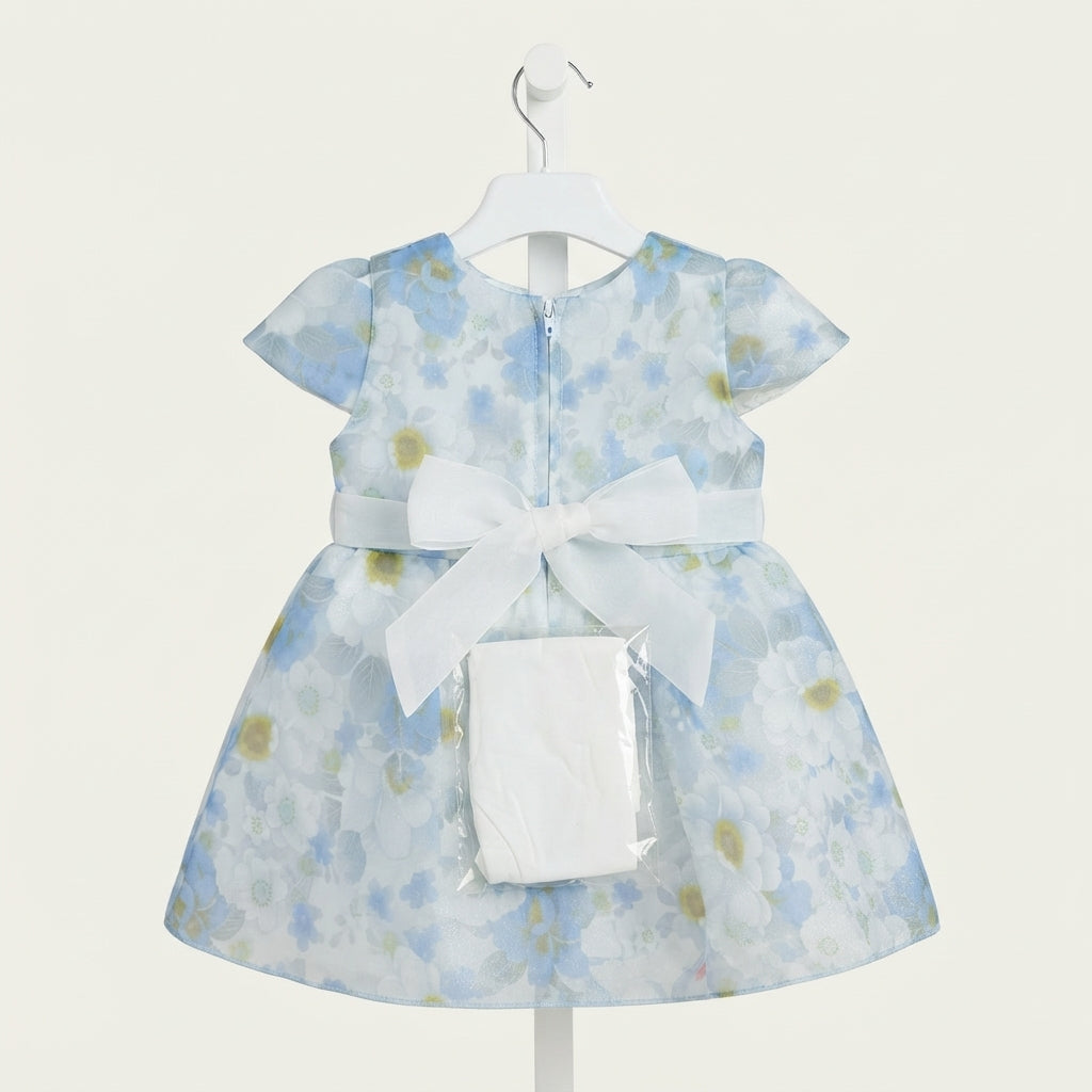 Baby Blue Floral Organza Party Dress with Bloomers